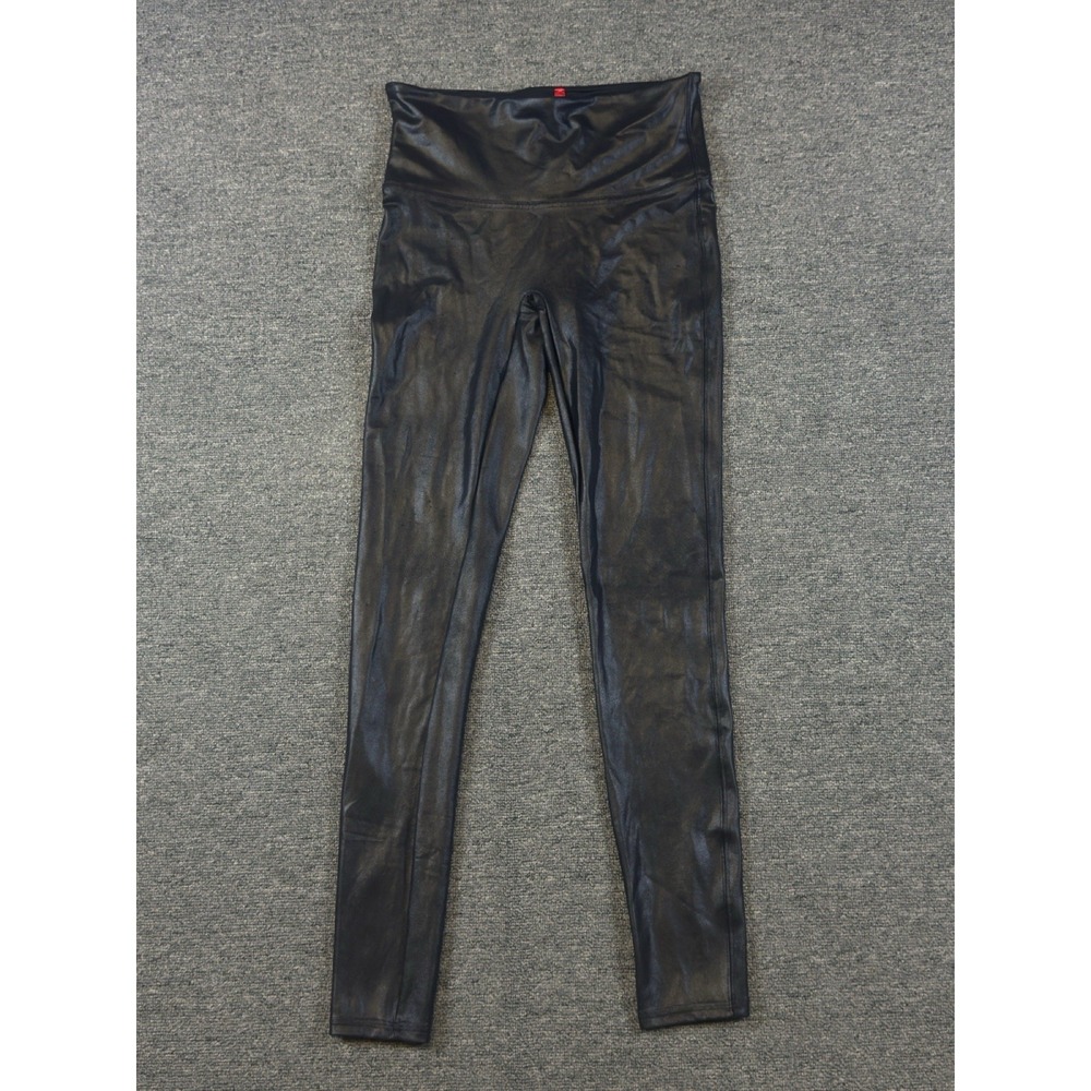 Spanx Pants‎ Women's Medium Black Faux Leather Tall Pull On Leggings Shaping